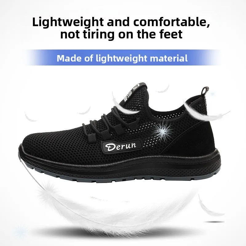 Zomerse veiligheidsschoenen, industriële zwarte werkschoenen met stalen neus, lekbestendig, lichtgewicht constructie, veiligheidsneus sneakers - Image 4