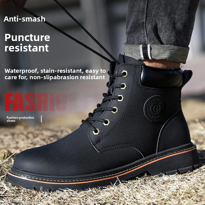 Hoge werklaarzen voor heren Anti-smash Anti-lek werkschoenen met stalen neus lederen veiligheidsschoenen heren voor werk waterdichte schoen - Image 5