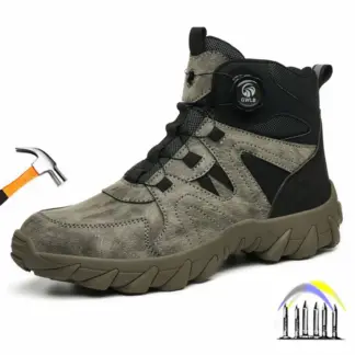 anti-smashing schoenen bouwplaats veiligheidsschoenen met draaibare gesp en stalen neus voor heren hoge veiligheidslaarzen van microvezelleer