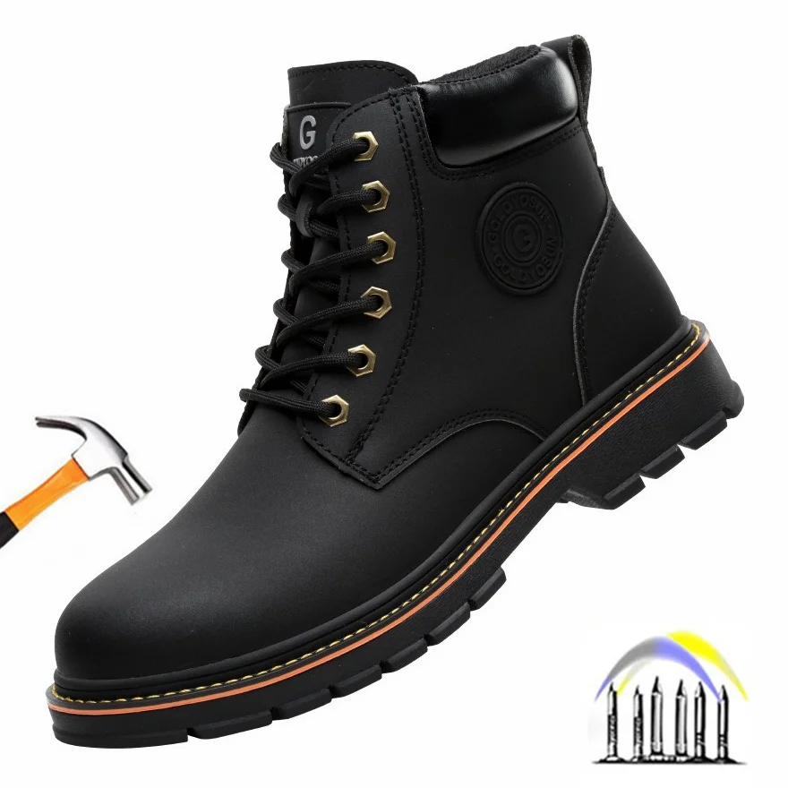 Hoge werklaarzen voor heren Anti-smash Anti-lek werkschoenen met stalen neus lederen veiligheidsschoenen heren voor werk waterdichte schoen