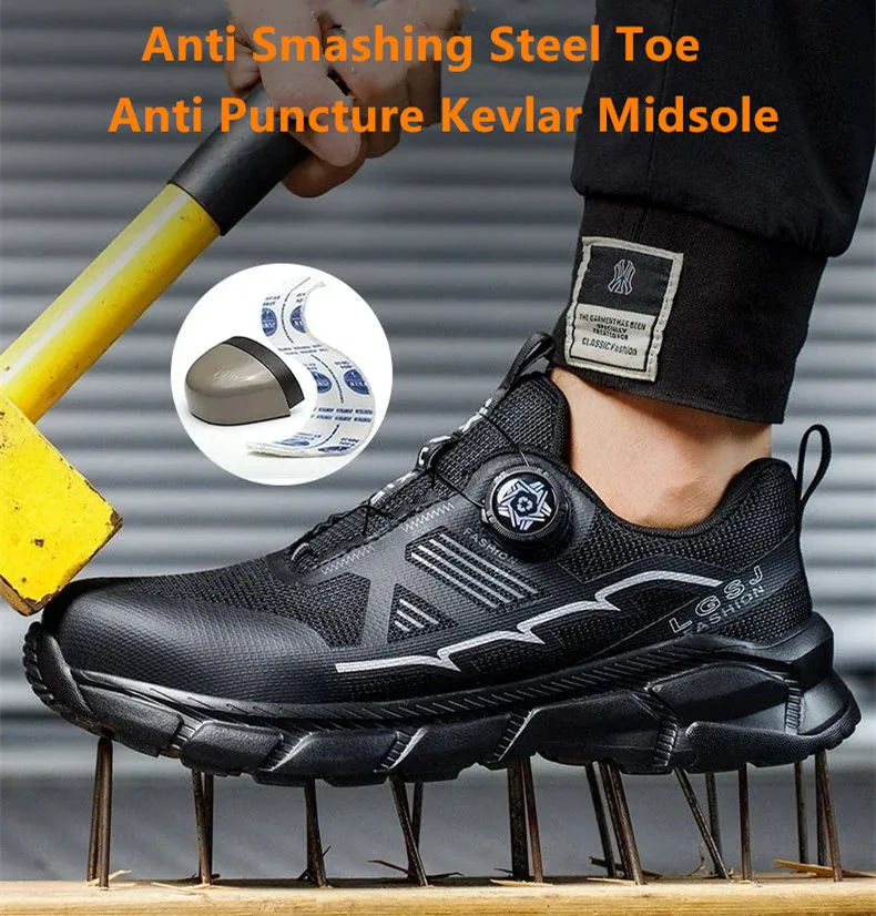 antivermoeidheidswerkschoenen met stalen neus, lichtgewicht, ademende veiligheidsschoenen met draaiknop, werklaarzen, arbeidsbeschermingsschoenen - Image 2