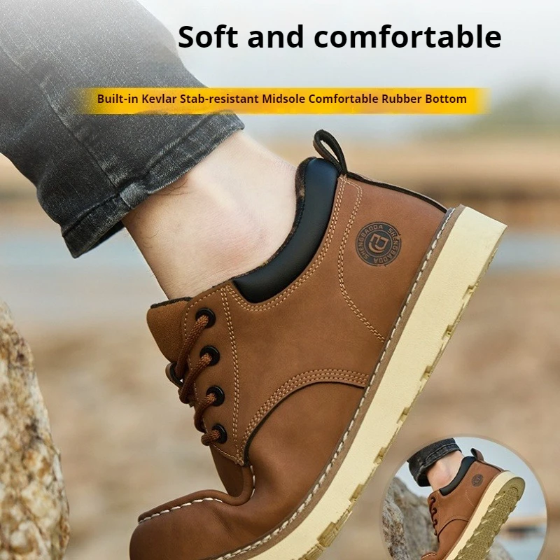 Sneakers met stalen neus voor heren, werkschoenen van microvezelleer, waterdichte veiligheidsschoenen, antislip werklaarzen voor industriële constructie - Image 2