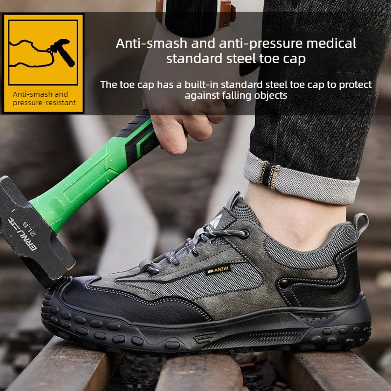 Lichtgewicht veiligheidsschoenen voor heren, anti-smash en anti-steek werkschoenen met stalen neus, industriële veiligheidsschoenen voor de bouw en bescherming van de arbeid. - Image 6