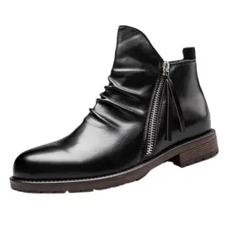 Cowboylaarzen voor heren Vierkante neus Zacht PU-leer Enkel Westernlaarzen Retro Slip On Chelsea Boot Casual comfortabele kledingschoenen