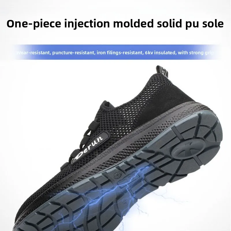 Zomerse veiligheidsschoenen, industriële zwarte werkschoenen met stalen neus, lekbestendig, lichtgewicht constructie, veiligheidsneus sneakers - Image 5