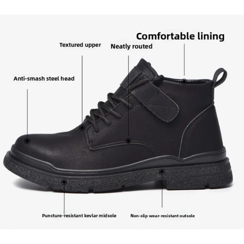 Veiligheidslaarzen met stalen neus, anti-lek waterdicht Leren veiligheidsschoenen voor werkman Werkschoenen met hoge enkel Beschermende werksneakers - Image 2