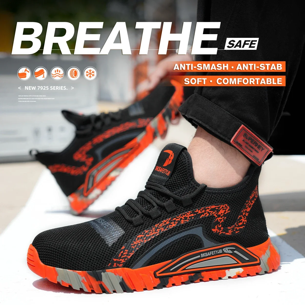 zomerveiligheidsschoenen voor heren dames ademende werkschoenen met bescherming mesh veiligheidssneakers anti-lek werklaarzen met stalen neus - Image 5