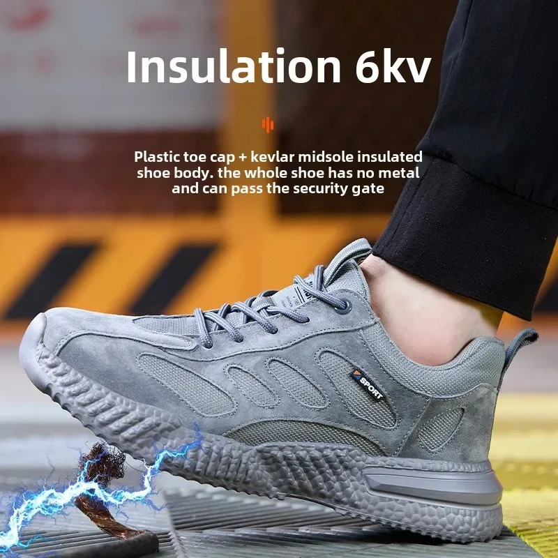 Lichte, comfortabele veiligheidsschoenen met kunststof neusbescherming voor heren, beschermende werksneakers, antislip werkschoenen - Image 4