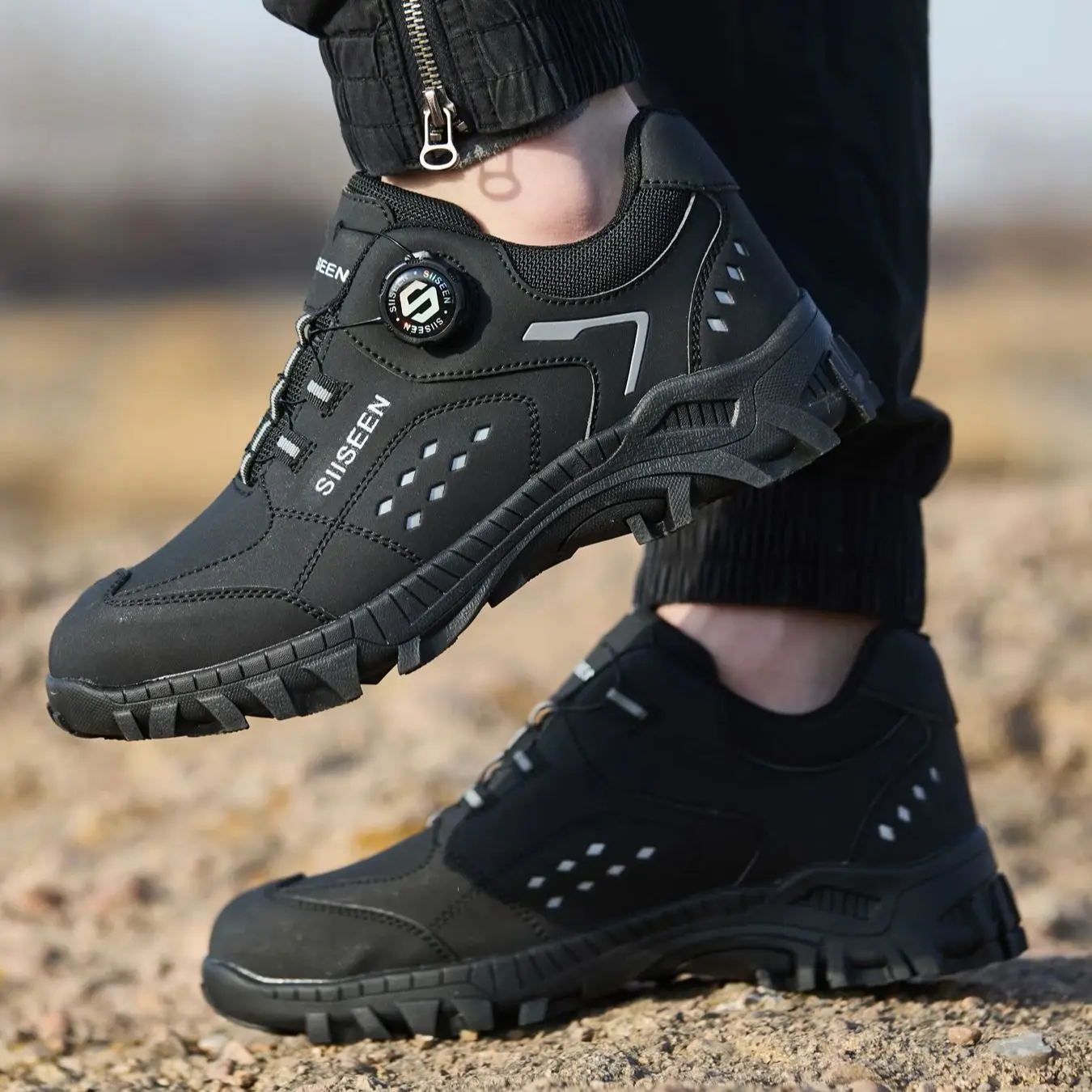 Draaibare knop veiligheidsschoenen stalen neus zwarte antislip werkschoenen anti-perforatie beschermende werklaarzen industriële schoenen - Image 5