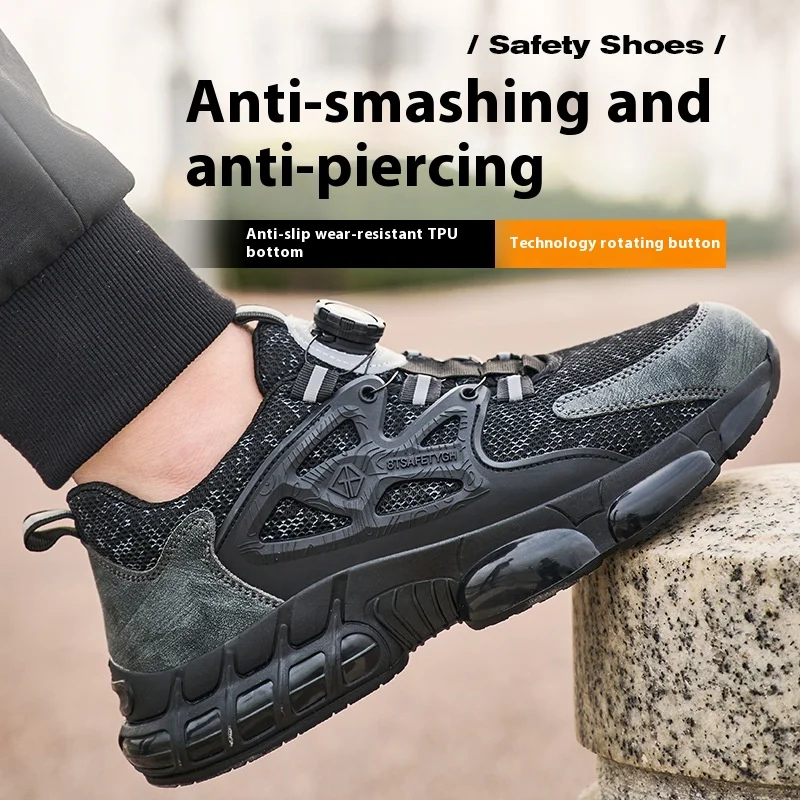 Schoenen met stalen neus voor heren veiligheidsschoenen op de bouwplaats met draaiknop Lekbestendige schoenen Anti-lek veiligheidssneakers - Image 3