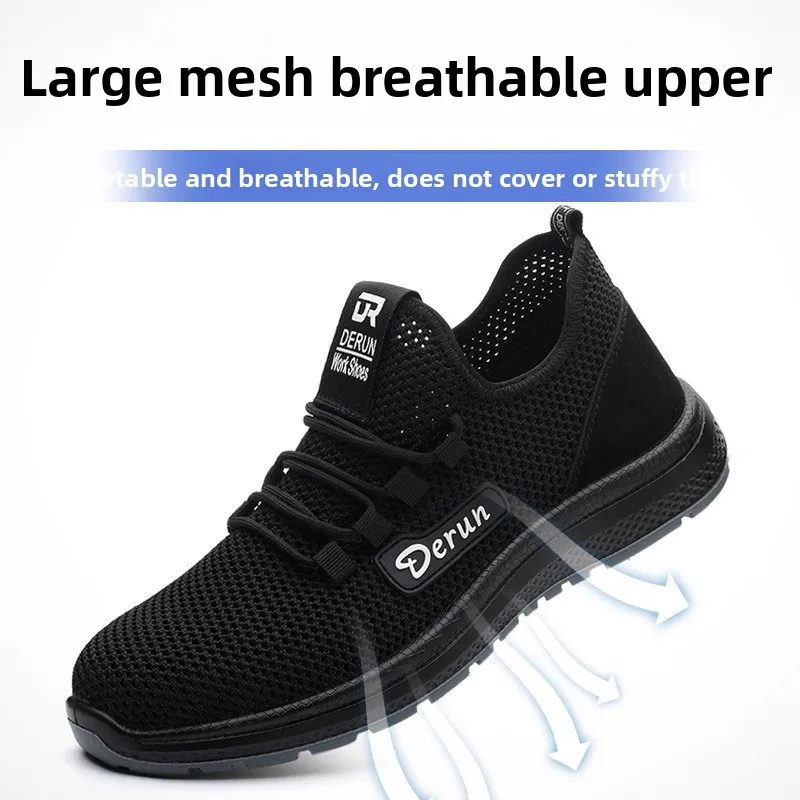 Zomerse veiligheidsschoenen, industriële zwarte werkschoenen met stalen neus, lekbestendig, lichtgewicht constructie, veiligheidsneus sneakers - Image 3