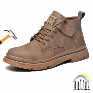 Veiligheidslaarzen met stalen neus, anti-lek waterdicht Leren veiligheidsschoenen voor werkman Werkschoenen met hoge enkel Beschermende werksneakers