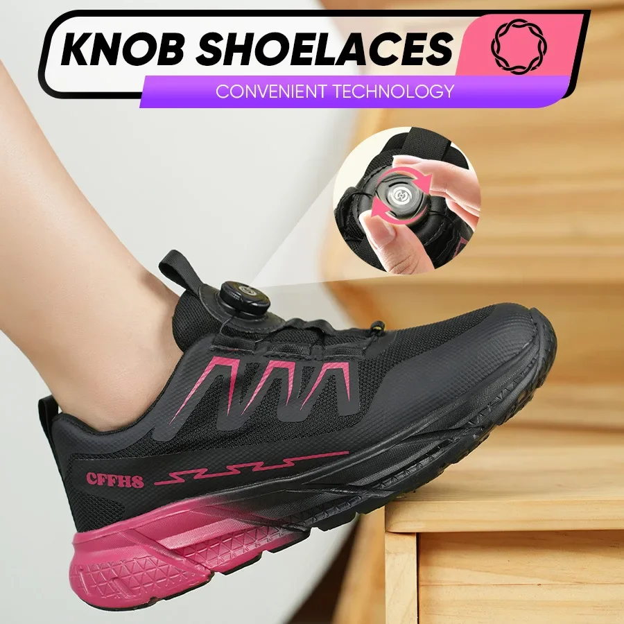 lichte veiligheidsschoenen voor dames werkschoenen met stalen neus en lage rotatie drukknop anti-lek veiligheidssneakers industriële schoenen - Image 3
