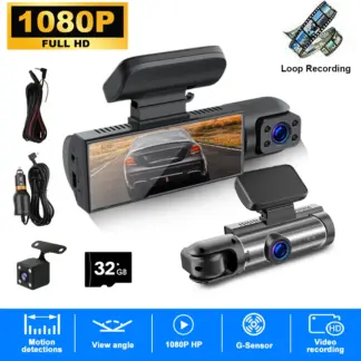 ZNLYRION 3 Channel Dash Cam FHD 1080P Front Inside Rear Triple Lens Car DVR Dashboard Camera Night Vision G-Sensor Loop Recording Motion Detection Car Dashcam