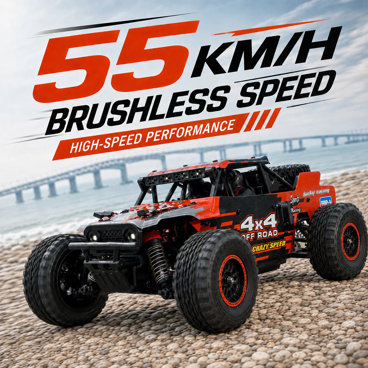 ZNLYRION RC Monster SG202MAX Scale1:16 Truck 4WD Brushless 55KM/H 2.4G Remote Control Off-Road Car with LED Lights for Boys Adults - Image 8