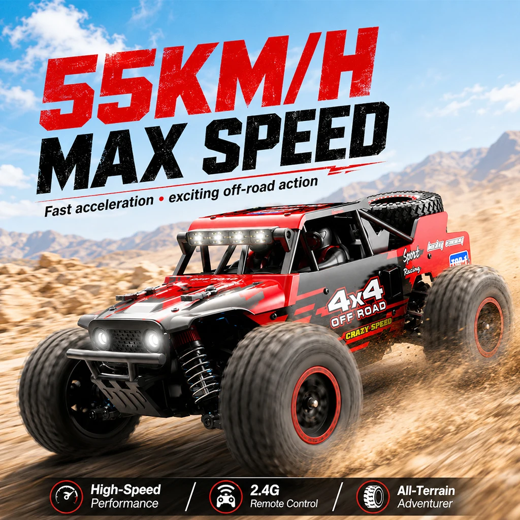 ZNLYRION RC Monster SG202MAX Scale1:16 Truck 4WD Brushless 55KM/H 2.4G Remote Control Off-Road Car with LED Lights for Boys Adults - Image 6