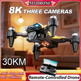 ZNLYRION RC Drone M5 Foldable Brushless 8K Triple Camera Obstacle Avoidance Optical Flow Positioning 2.4G WIFI FPV APP Control One Key Return 360° Roll Mini Quadcopter Drone For Beginners