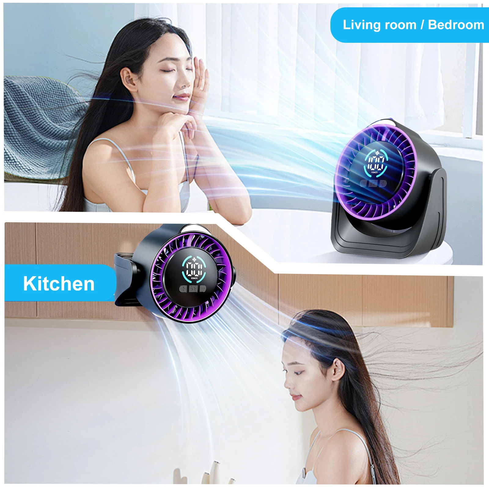 ZNLYRION Portable Silent Desktop Air Circulator Fan Rechargeable Battery Operated Small Cooling Fan with LED Night Light - Image 6