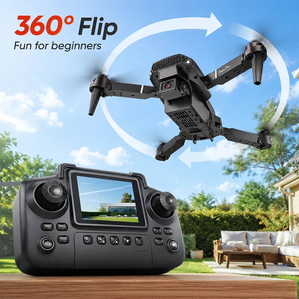 ZNLYRION Foldable FPV Drone E88 Pro with Screen Remote, 480P Dual Camera, Altitude Hold, Headless Mode, and LED Night Light - Image 6