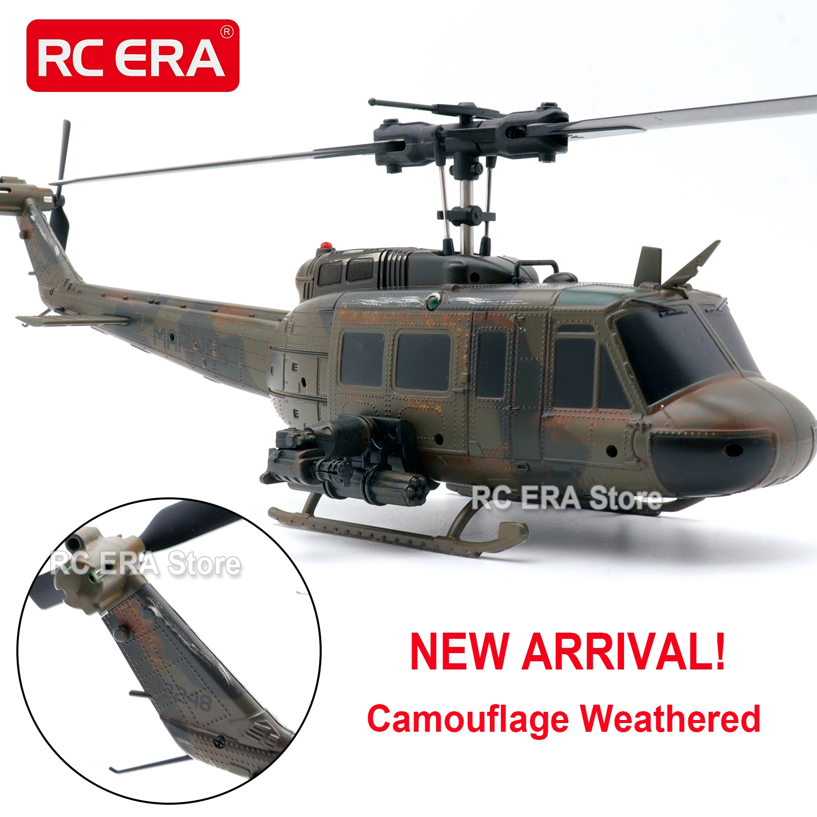 RC ERA Camouflage Weathered C032 UH1 Huey RC Helicopter 2.4G Gyro Optical Flow TOF Stabilized Remote Control Toys For Adult