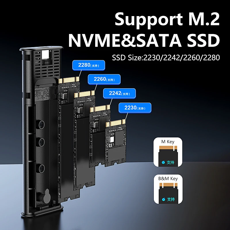 Blueendless M.2 NVME SATA Casing Dual Protocol NVME/NGFF SATA SSD Case 10Gbps Type C SATA NVME M.2 2230 2242 2260 2280 SSD Enclo - Image 4
