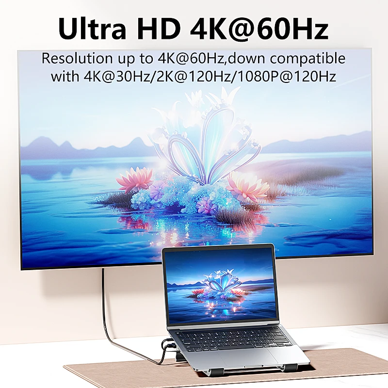 Blueendless Aluminum Laptop Stand with 4K 60Hz HD SD/TF Card Reader USB 3.0 5Gbps 100W PD Charger Type-C Hub Docking Station - Image 4