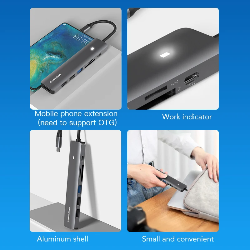 Blueendless Type C HUB 4K 30Hz HDMI-compatible PD 100W USB3.0 HUB USB Splitter TF SD Reader USB Adapter For Macbook Air Pro - Image 6
