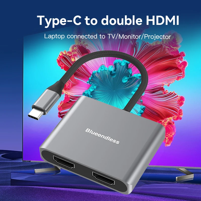 Blueendless TYPE C to dual Hdmi Compatible USB C Hub Splitter 4K 60HZ Dual Screen Expantion For macbook Mobile phone PC - Image 2