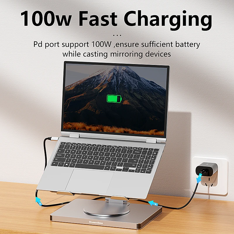 Blueendless Aluminum ipad Holder 10 in 1 Docking C Hub 4K 60Hz Type C Adapter USB3.0 5Gbps 100W PD Charger For Laptop desktop - Image 5