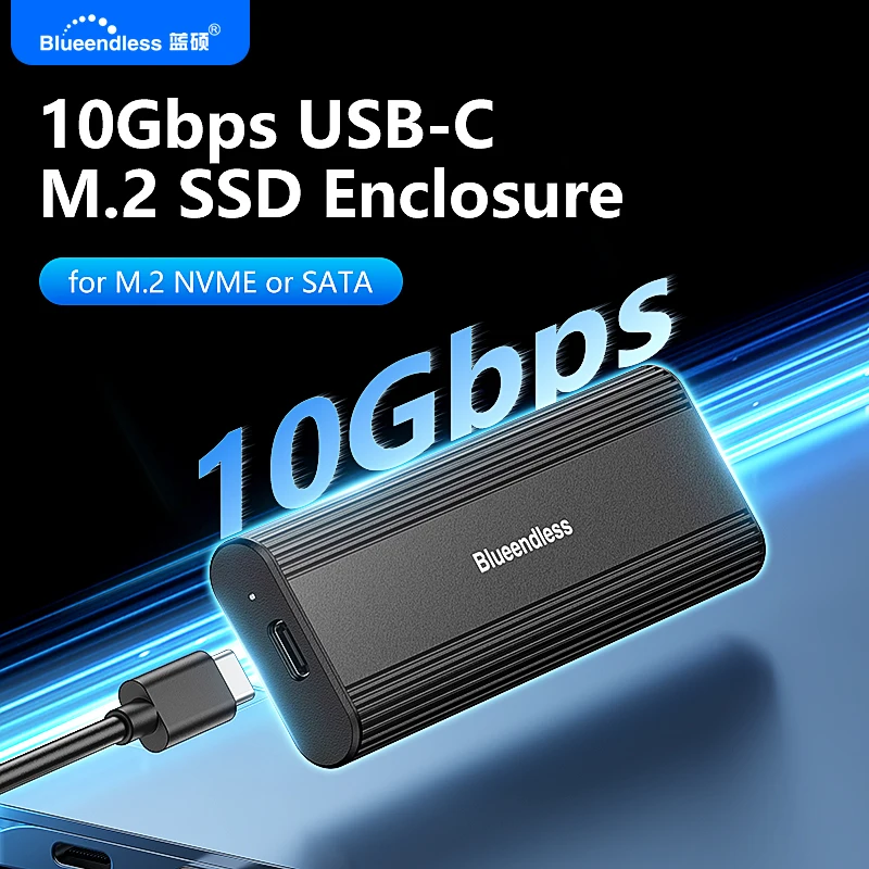 Blueendless M.2 NVME SATA Casing Dual Protocol NVME/NGFF SATA SSD Case 10Gbps Type C SATA NVME M.2 2230 2242 2260 2280 SSD Enclo