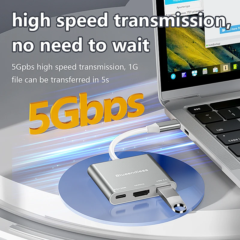 Blueendless 3 in 1 USB C hub type C to HDMI-Compatible Adapter Type-C To Usb 3.0 Charging Converter for Laptop Macbook - Image 2