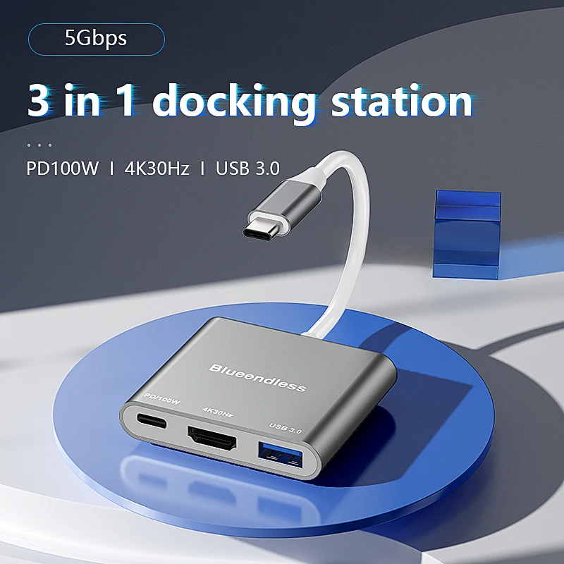 Blueendless 3 in 1 USB C hub type C to HDMI-Compatible Adapter Type-C To Usb 3.0 Charging Converter for Laptop Macbook