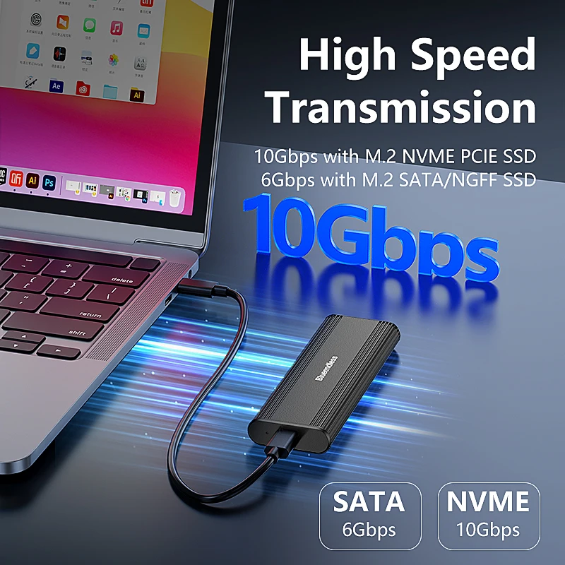 Blueendless M.2 NVME SATA Casing Dual Protocol NVME/NGFF SATA SSD Case 10Gbps Type C SATA NVME M.2 2230 2242 2260 2280 SSD Enclo - Image 2