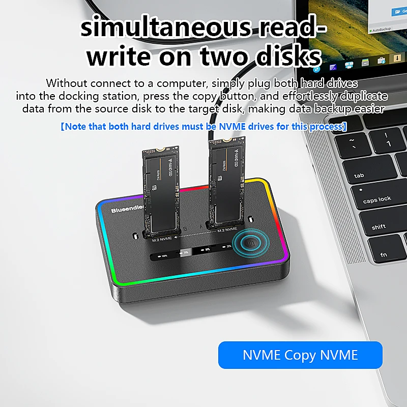 Blueendless Dual-Bay M.2 NVME SSD Clone Docking Station 20Gbps USB3.2 USB C Type C OFFline Cloner Duplicator NVme PCIE Enclosure - Image 2