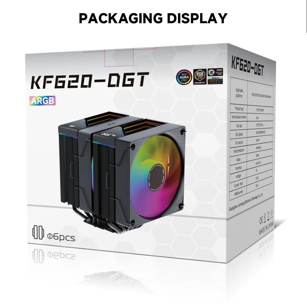 Jungle Leopard KF620 Digital Display Heat Sink 12cm Colorful Light PWM Temperature Control Desktop Computer CPU Silent Fan - Image 4