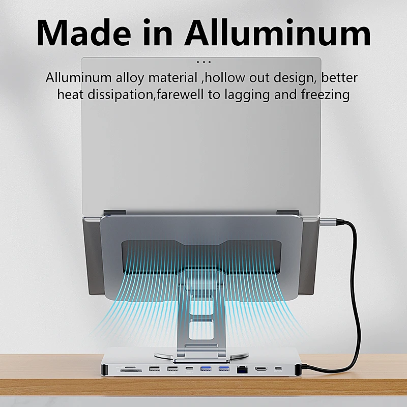 Blueendless Aluminum ipad Holder 10 in 1 Docking C Hub 4K 60Hz Type C Adapter USB3.0 5Gbps 100W PD Charger For Laptop desktop - Image 6