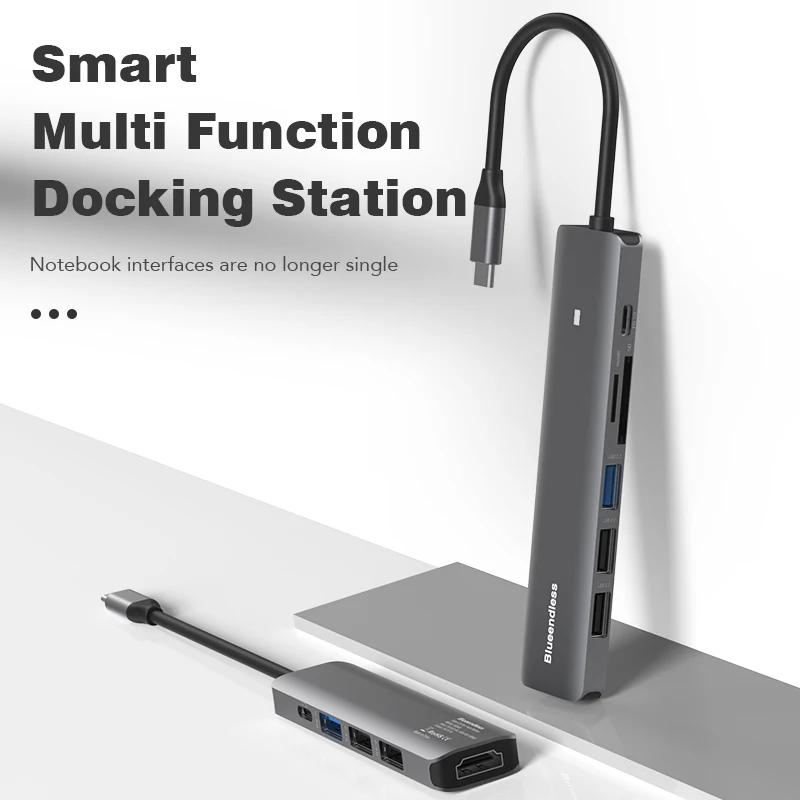 Blueendless Type C HUB 4K 30Hz HDMI-compatible PD 100W USB3.0 HUB USB Splitter TF SD Reader USB Adapter For Macbook Air Pro - Image 3