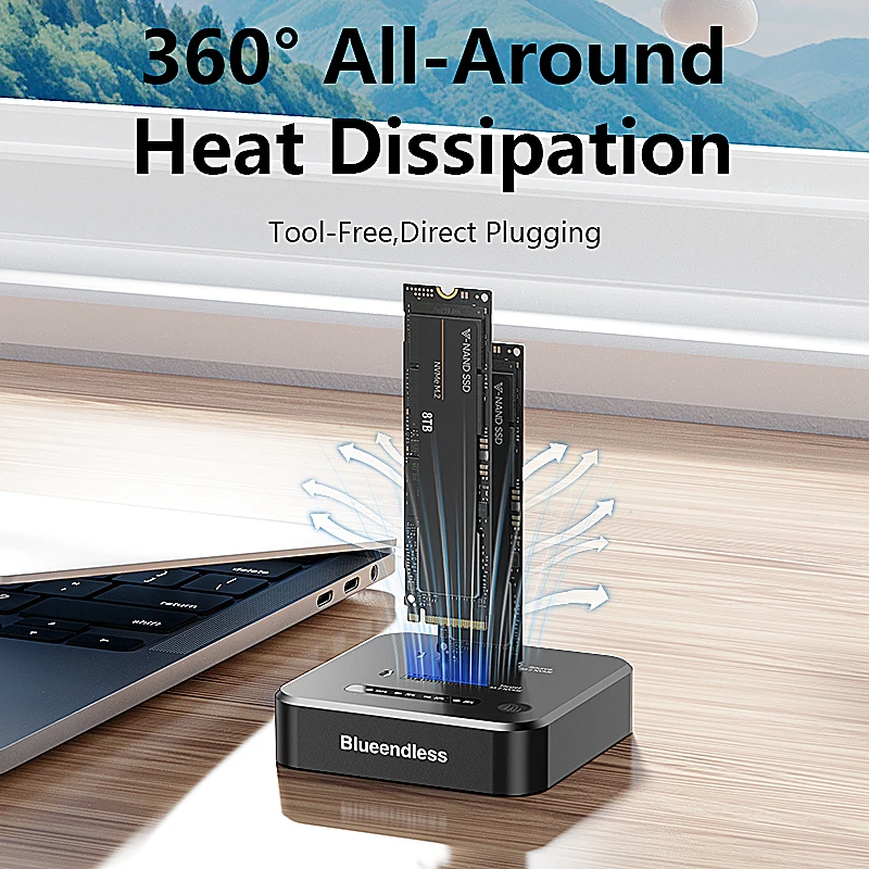 Blueendless Offline Clone Dual Bay M.2 NVMe SSD Docking Station 2Bay M2 NVMe Cloner Type C 10Gbps for PCIe NVMe SSD Enclosure - Image 3