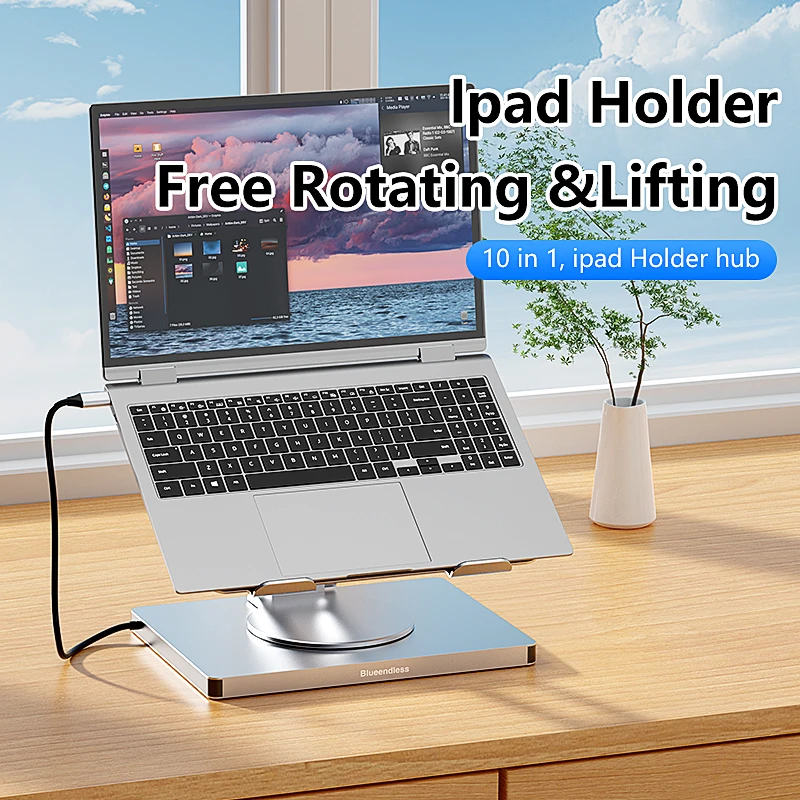 Blueendless Aluminum ipad Holder 10 in 1 Docking C Hub 4K 60Hz Type C Adapter USB3.0 5Gbps 100W PD Charger For Laptop desktop - Image 2