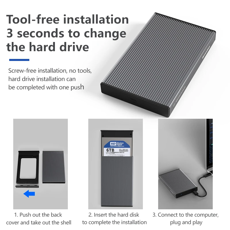 Blueendless Aluminium Hard Drive Box 2.5 Inch SATA Hard Drive Enclosure 5Gbps High Speed USB 3.0 HDD Case SATA Case for Laptop - Image 4