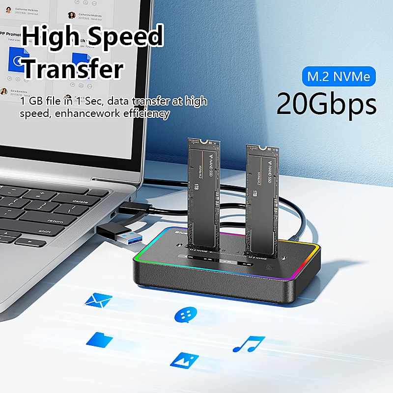 Blueendless Dual-Bay M.2 NVME SSD Clone Docking Station 20Gbps USB3.2 USB C Type C OFFline Cloner Duplicator NVme PCIE Enclosure - Image 3