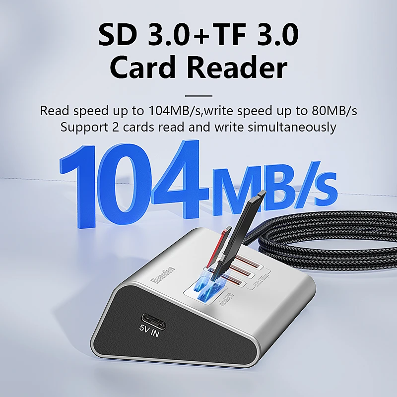 Blueendless Aluminium USB3.2 Gen2 10Gbps 5 Ports HUB with TF SD Card Reader USB-A/USB C Hub 4 IN 1 for PC Computer Laptop MacBoo - Image 3