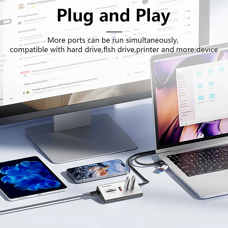 Blueendless Aluminium USB3.2 Gen2 10Gbps 5 Ports HUB with TF SD Card Reader USB-A/USB C Hub 4 IN 1 for PC Computer Laptop MacBoo - Image 4