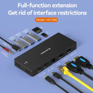 Blueendless 8K Dual HDMI DP Docking Station USB C HUB USB 3.2 GEN 2 SD/TF 100W PDRJ45 Ethernet 3.5mm Audio Adapter For MacBook