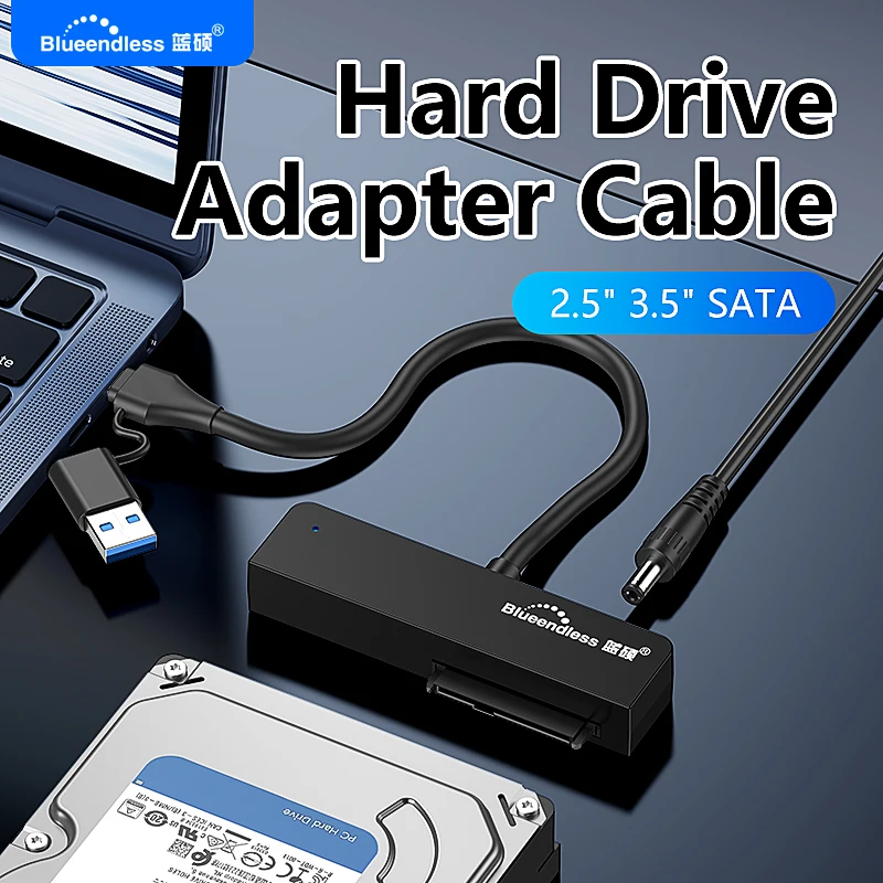 Blueendless USB 3.0 to SATA III Adapter USB-A Type C Converter for 2.5 3.5 Inch SSD HDD External Hard Drive Data Transfer Cables