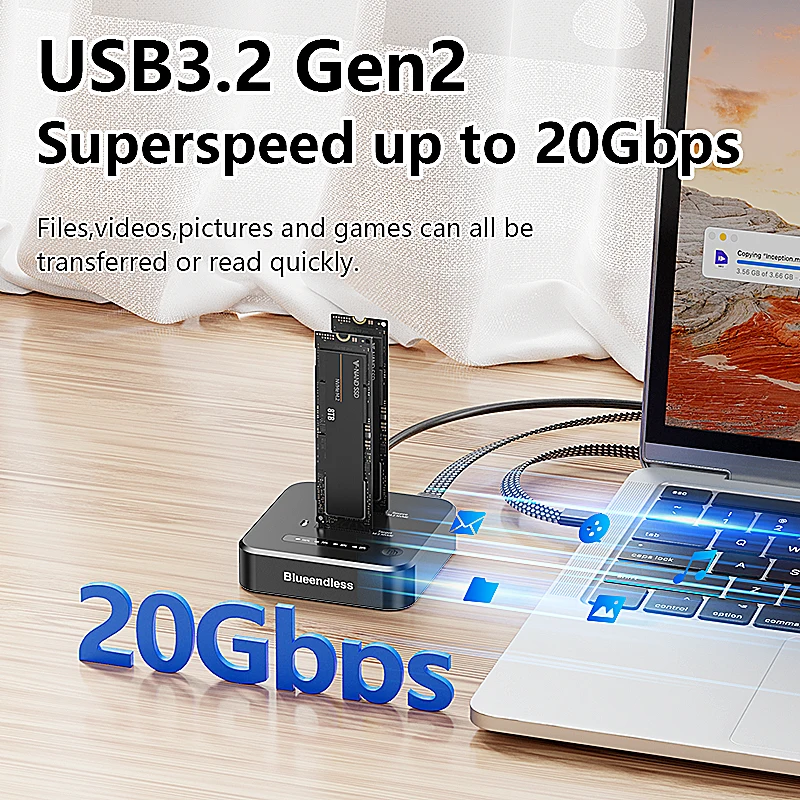 Blueendless Offline Clone Dual Bay M.2 NVMe SSD Docking Station 2Bay M2 NVMe Cloner Type C 10Gbps for PCIe NVMe SSD Enclosure - Image 2