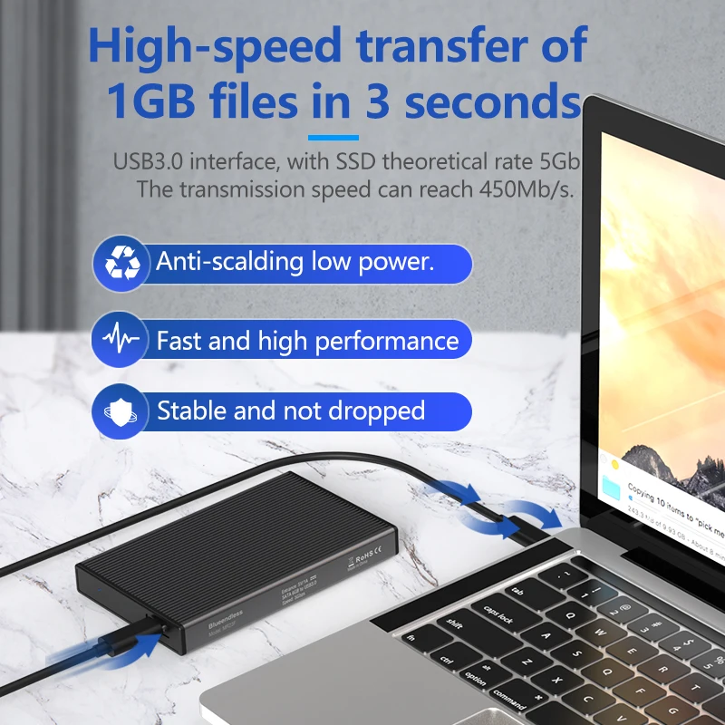 Blueendless Aluminium Hard Drive Box 2.5 Inch SATA Hard Drive Enclosure 5Gbps High Speed USB 3.0 HDD Case SATA Case for Laptop - Image 6
