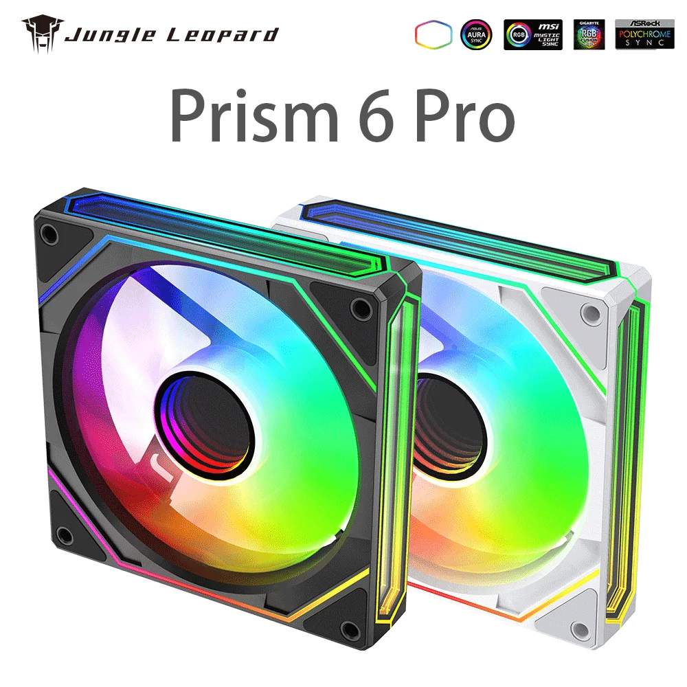 Jungle Leopard Prism 6 Pro ARGB PC Case Fan 120mm 3-sided Infinite Mirror 5V 3PIN Motherboard Lighting Sync 4PIN PWM