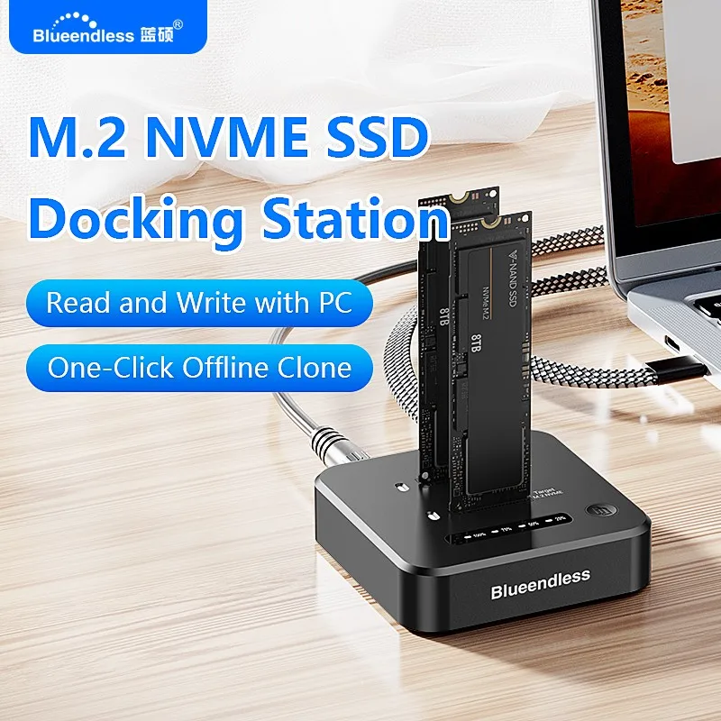Blueendless Offline Clone Dual Bay M.2 NVMe SSD Docking Station 2Bay M2 NVMe Cloner Type C 10Gbps for PCIe NVMe SSD Enclosure