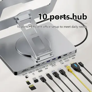 Blueendless Aluminum ipad Holder 10 in 1 Docking C Hub 4K 60Hz Type C Adapter USB3.0 5Gbps 100W PD Charger For Laptop desktop